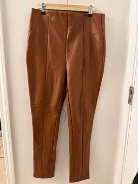Faux Leather High-Rise Leggings — Brown